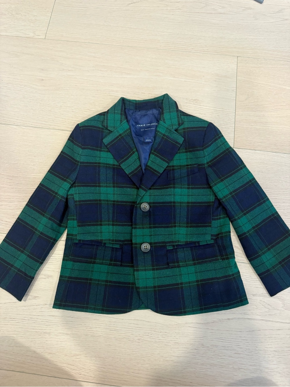 Janie and Jack Green and Navy Plaid Blazer | 3T
